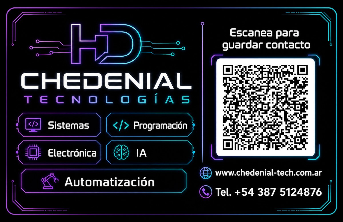 Dorso de la tarjeta personal Chedenial Tech con código QR de contacto
